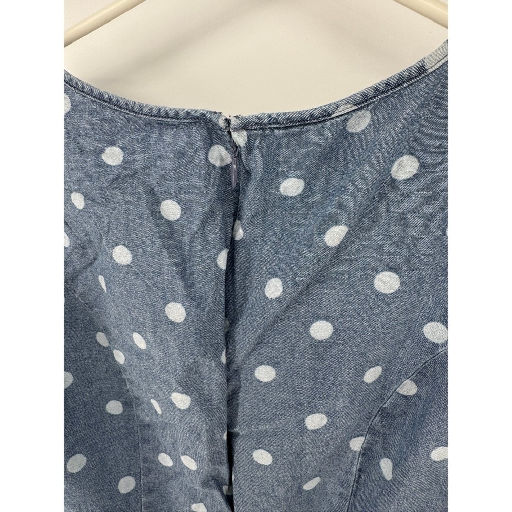 Talbots Blue Polka Dot Denim Cotton Sleeveless Fit Flare Pocket Dress 6P Petite - Picture 5 of 6